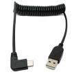 USB 2.0 Kabel 120 cm Micro B Stecker zu A Stecker Spirale Winkel Adapter Schwarz